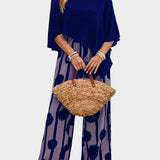 Terēzes ikdienas komplekts no viegla auduma ar apdrukātu blūzi un plūstošām biksēm