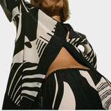 Valērijas apdrukas komplekts ar krekla apkakles blūzi un taisna piegriezuma biksēm