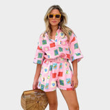 Natālijas vasaras tērps ar īsām piedurknēm kreklu un šortiem