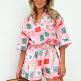 Natālijas vasaras tērps ar īsām piedurknēm kreklu un šortiem