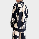 Valērijas apdrukas komplekts ar krekla apkakles blūzi un taisna piegriezuma biksēm