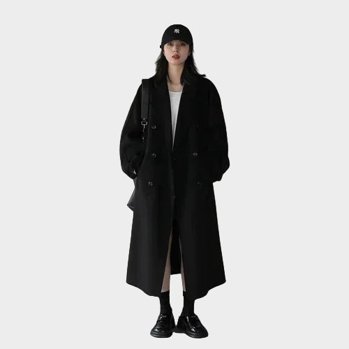 Teresa divpusējs vilnas mētelis ar priekšējo pogu aizdari un elegantu drapējumu